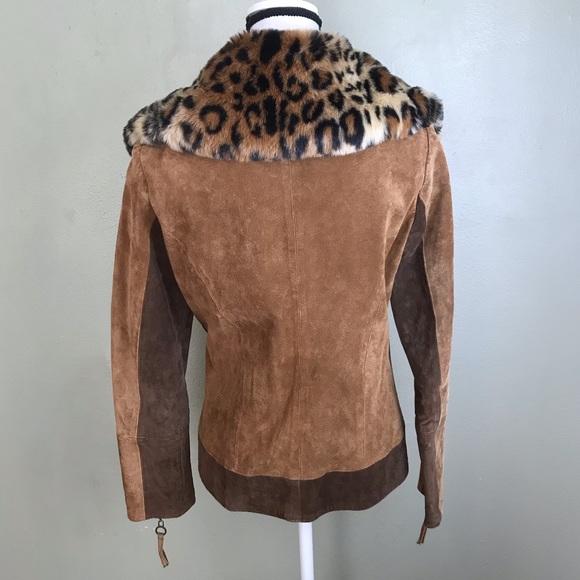 Chi By Faichi Brown Leather Fitted Moto Jacket S - Picture 4 of 8